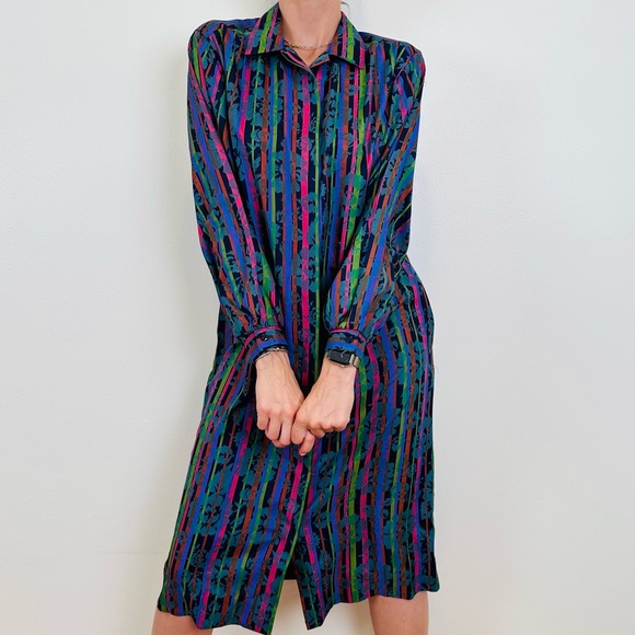 Vintage Henry Lee 90s Long Sleeved Midi Shirt Dress with Pockets made in USA - Picture 3 of 12